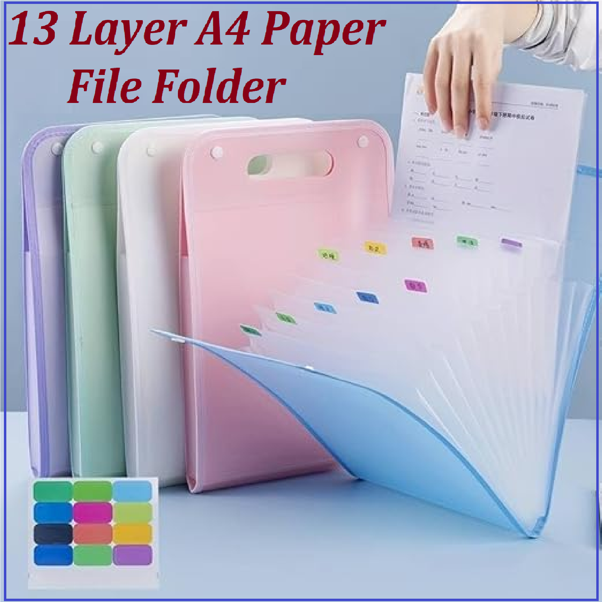 13 Layer A4 Paper File Folder, Multi-Layer Expanding Folder, Student Data Sorting Paper Storage Bag, Portable Vertical Organ Bag.